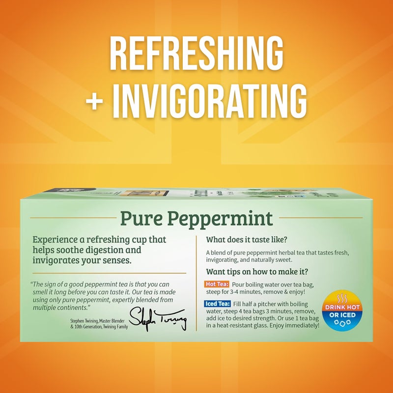 Twinings Pure Peppermint Herbal Tea Individually Wrapped Bags, 100 Count (Pack of 1), Fresh Minty Flavour, Naturally Caffeine-Free, Enjoy Hot or Iced, 100 Teabags - Image 2